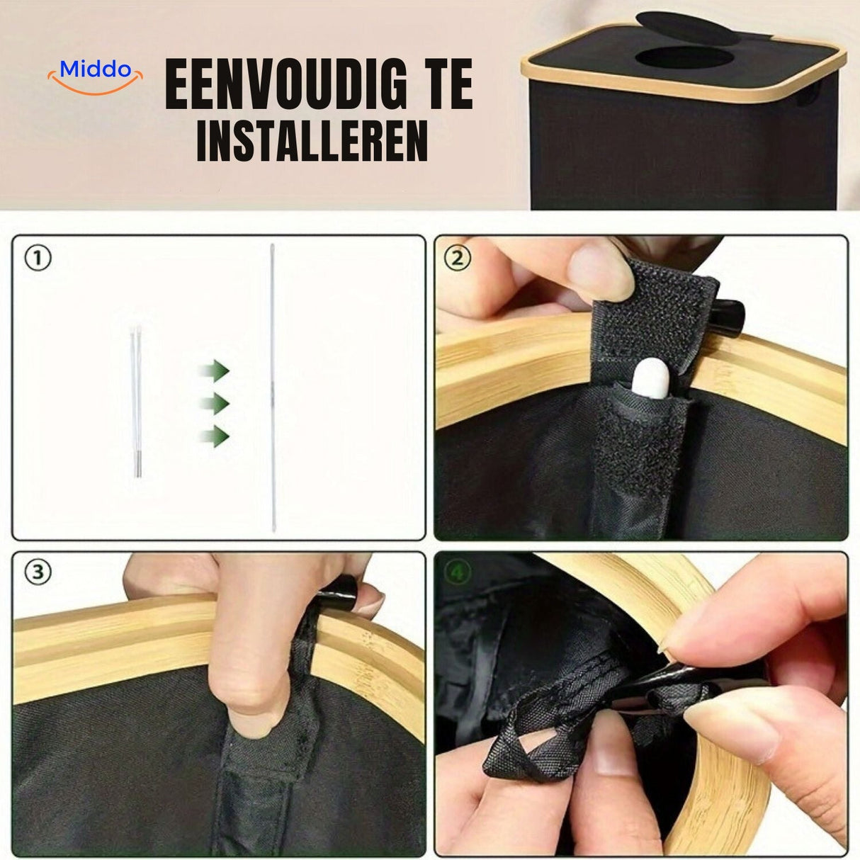 EcoBin installation showing simple velcro fastening system.