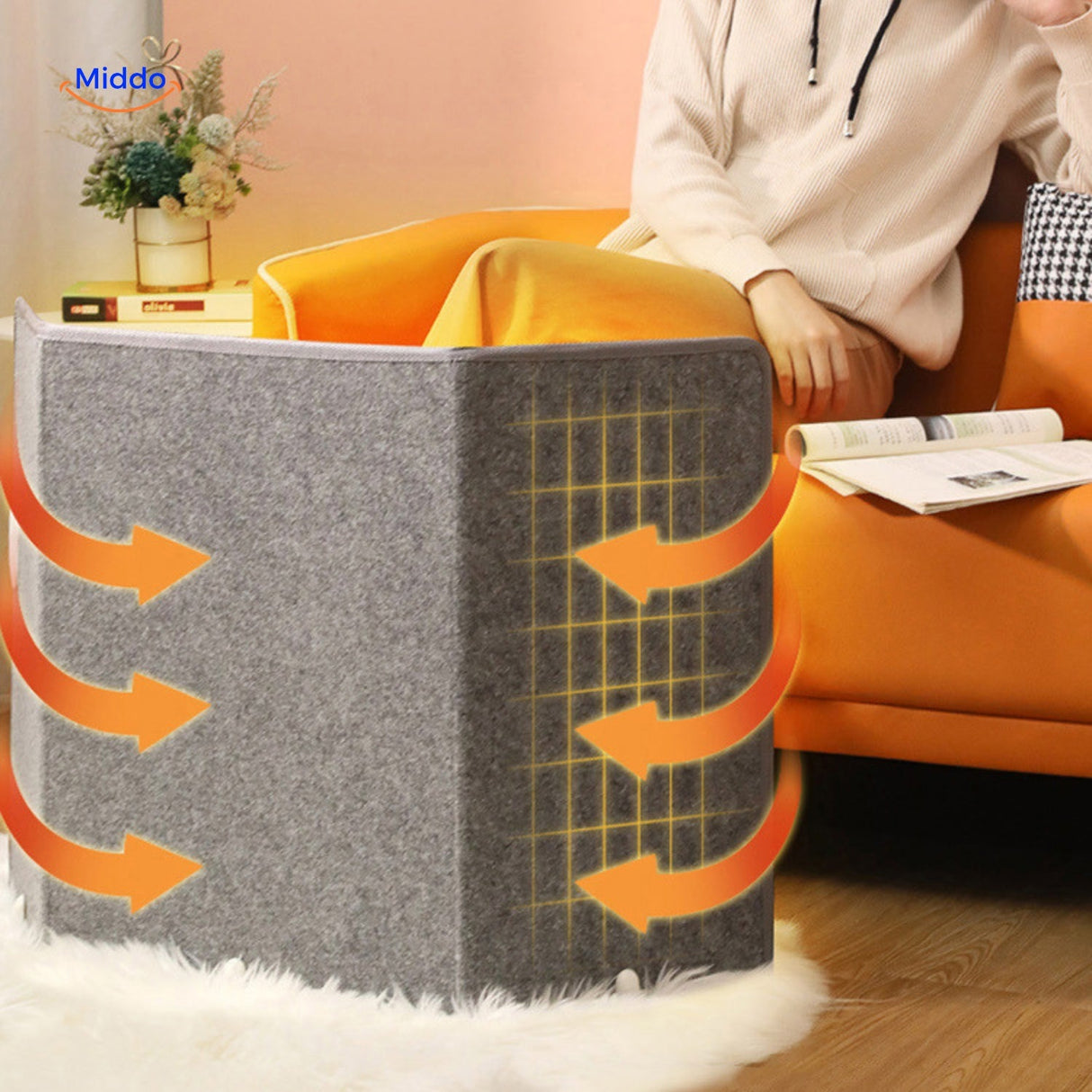 Heated foot warmer keeping toes warm during relaxation time.
