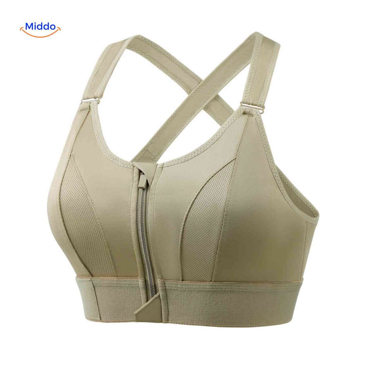 Fitura women's sports bra featuring comfortable zip-front and secure support.