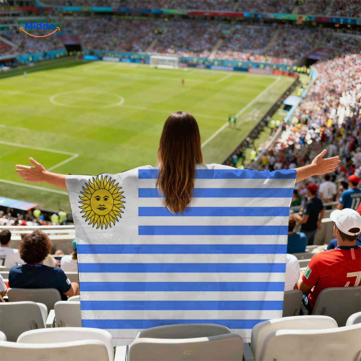 Uruguay flag cape lightweight quick-dry fan supporter wear.