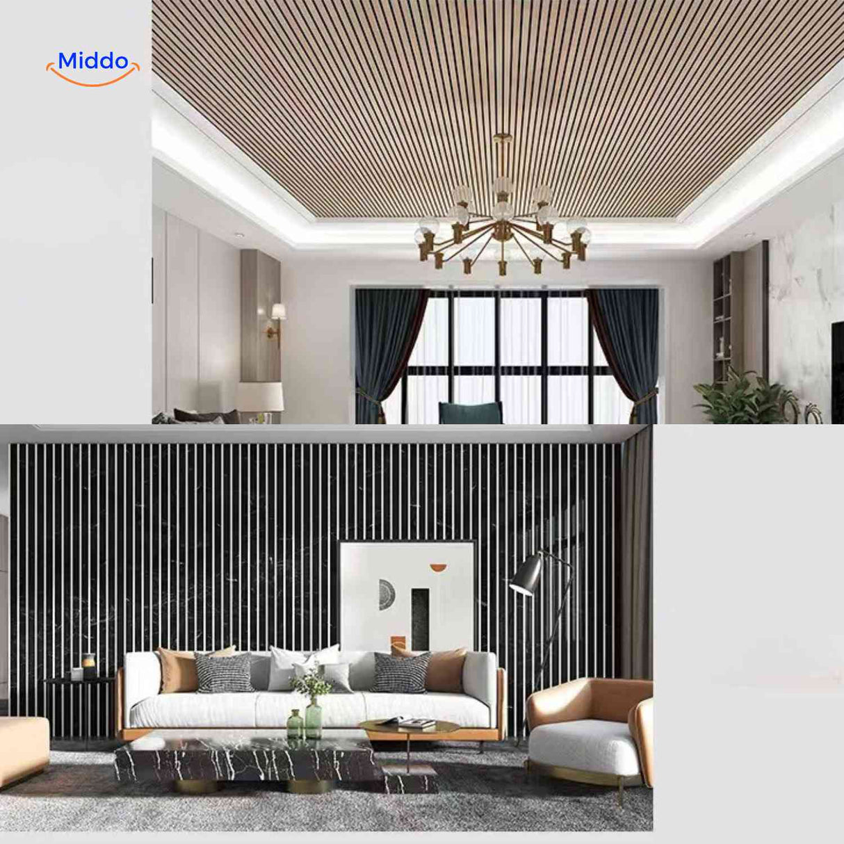 3D wood wall panel being bent to demonstrate its flexible, self-adhesive construction.