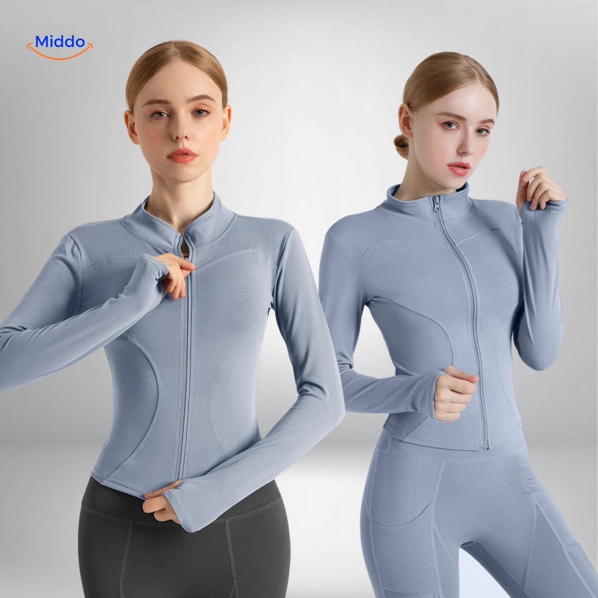 FlexiFit Pro yoga jacket in duo blue with modern design.