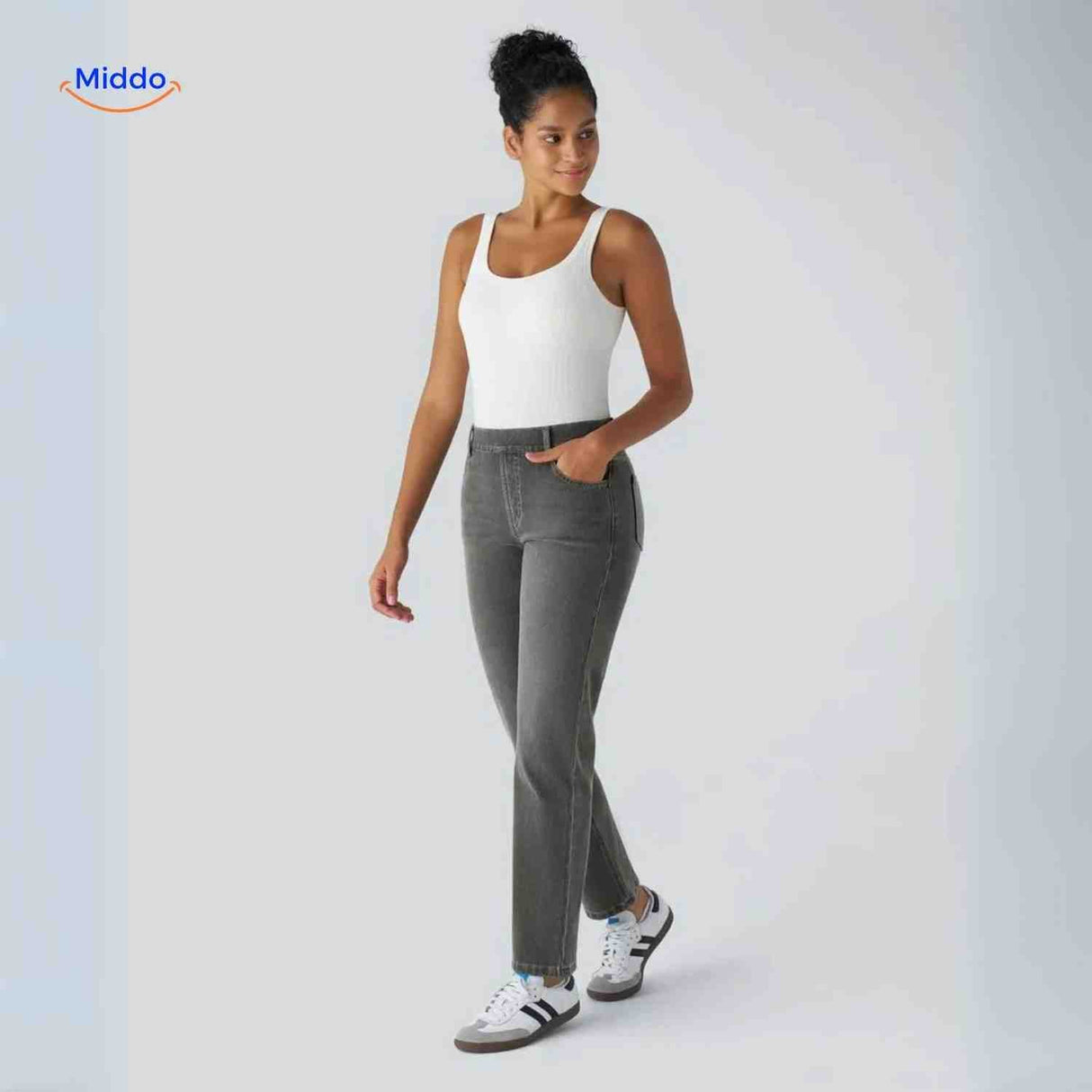 Flexiva skinny-fit jeans in grey with premium stretch denim.