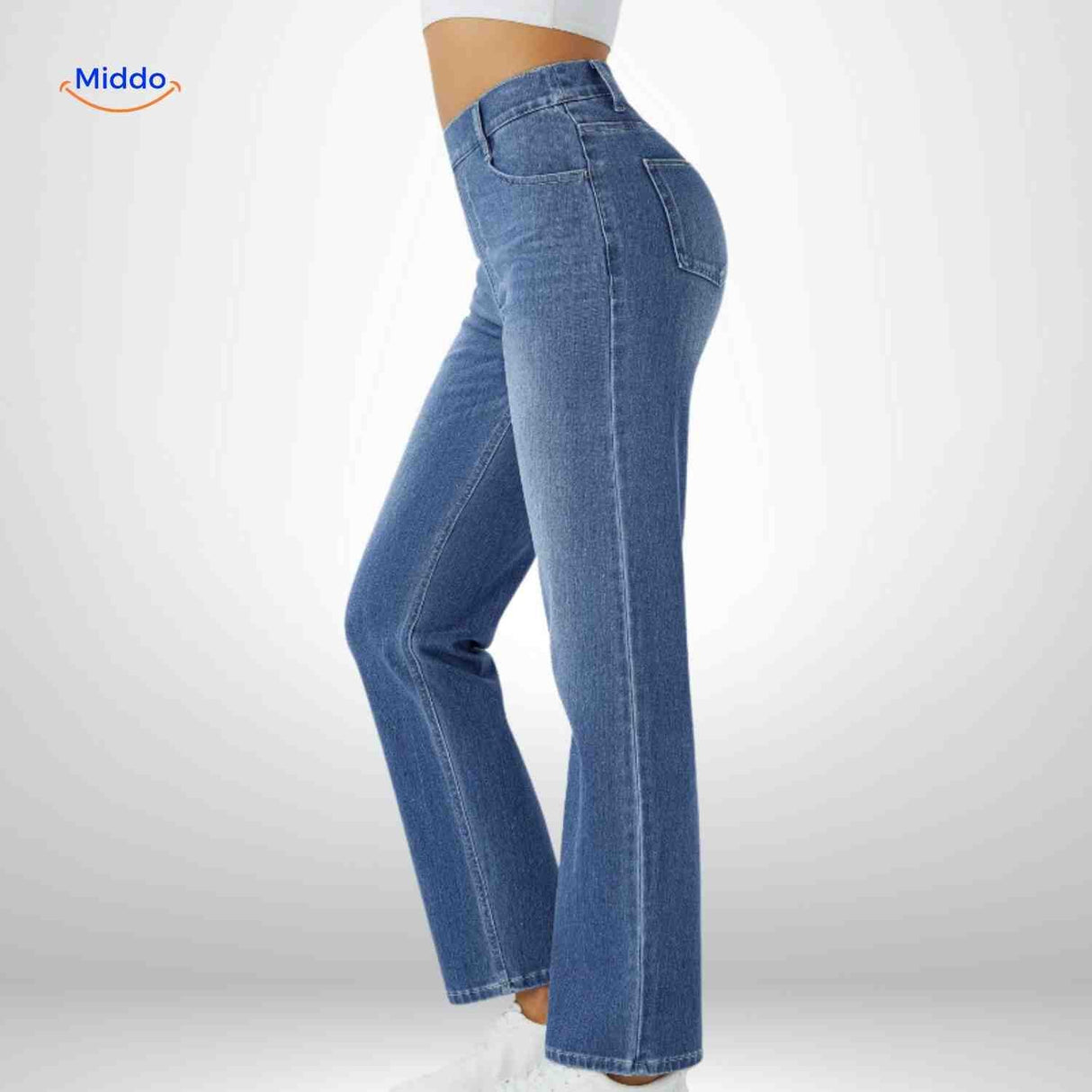 Flexiva slim-fit jeans in blue shown from side profile.