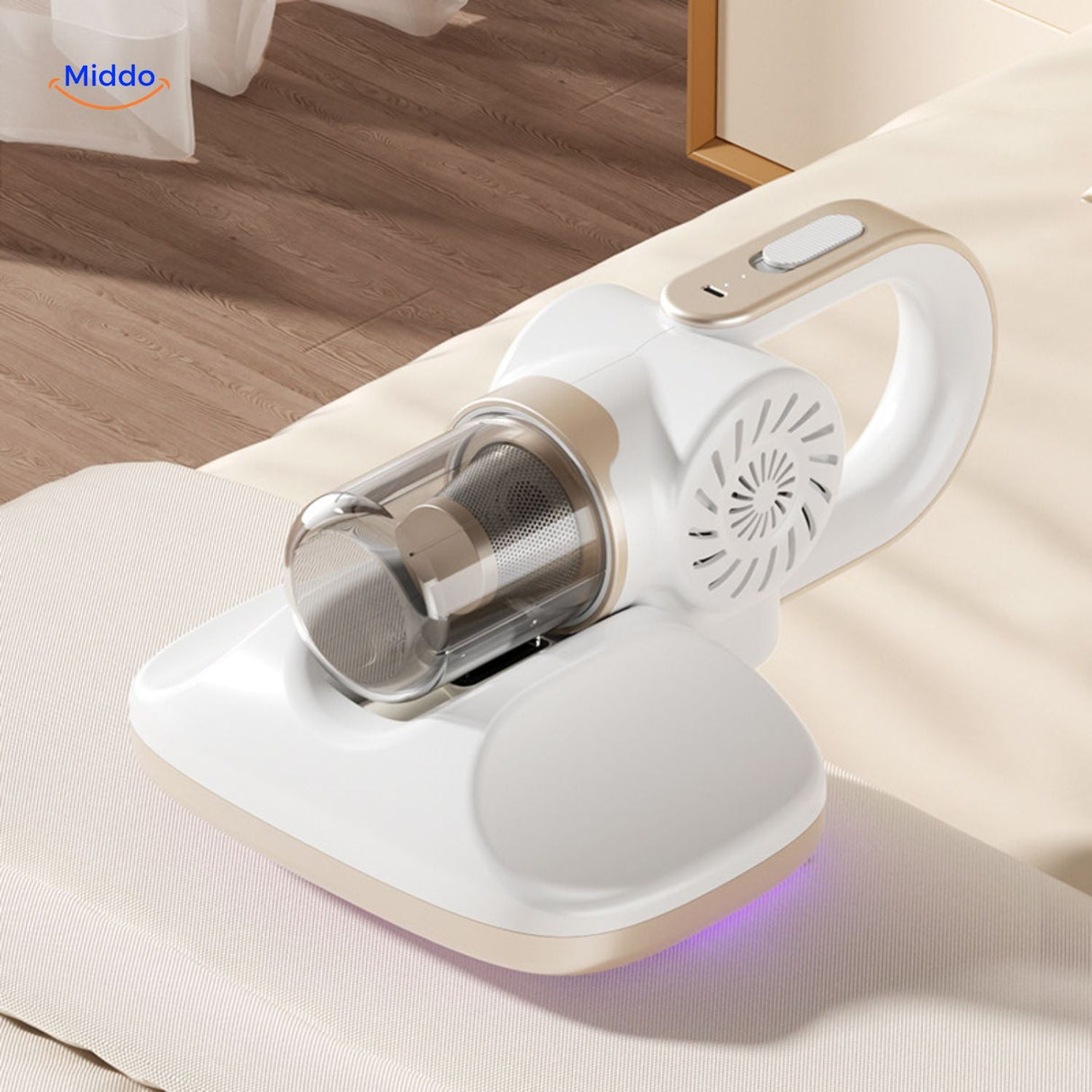 MopVac Pro floor vacuum with blue light sterilization feature.
