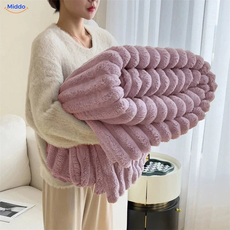 Purple Fluffina plush blanket with soft ribbed texture
