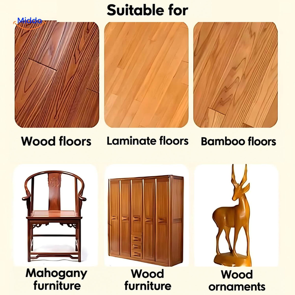Examples of wood, laminate, and bamboo floors, furniture, and wood ornaments