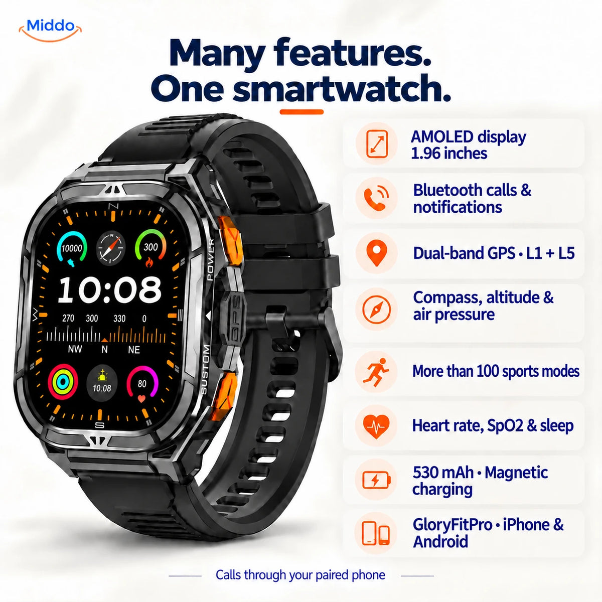 Galaxy Armor X5 features: AMOLED, GPS, calls, tracking and magnetic charging