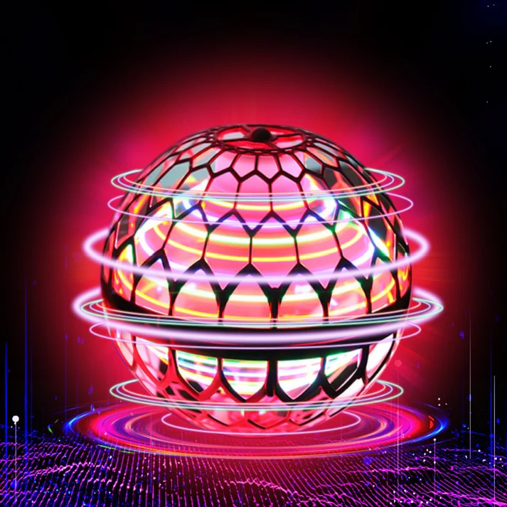 LED boomerang ball illuminated in red, displaying dynamic color-changing light effects.