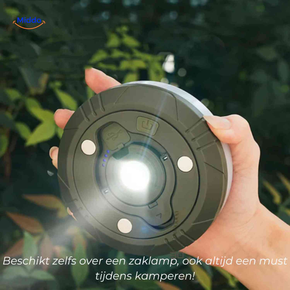 GlowMate with flashlight function for camping and outdoor use.
