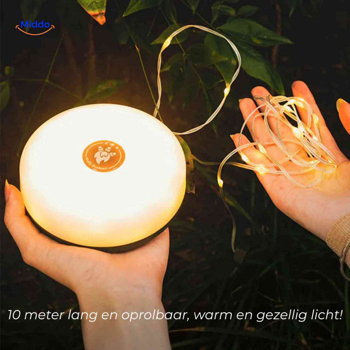 GlowMate rollable LED cord for easy camping and garden setup.