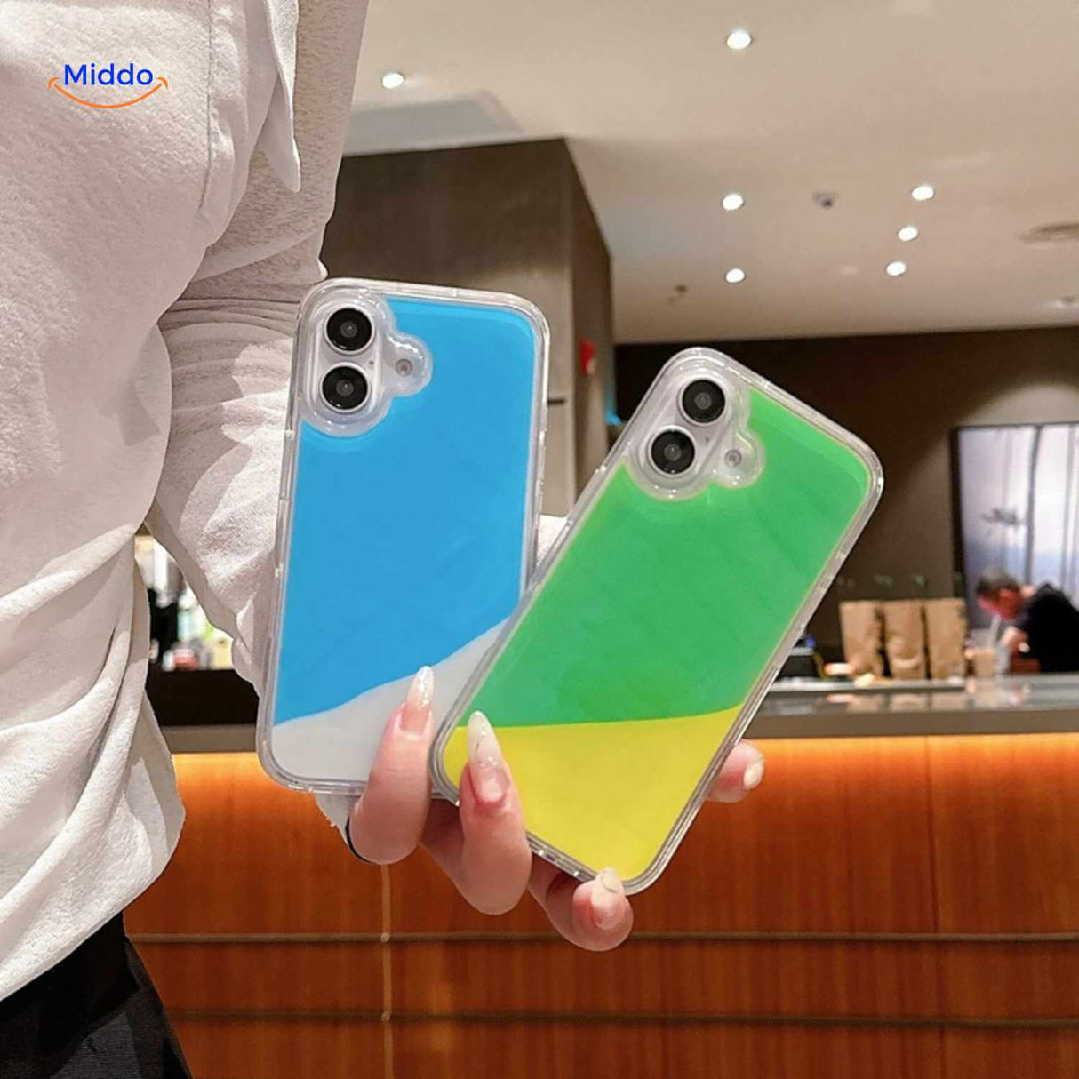 GlowSand phone cases blue green and yellow overflow gradient liquid design.