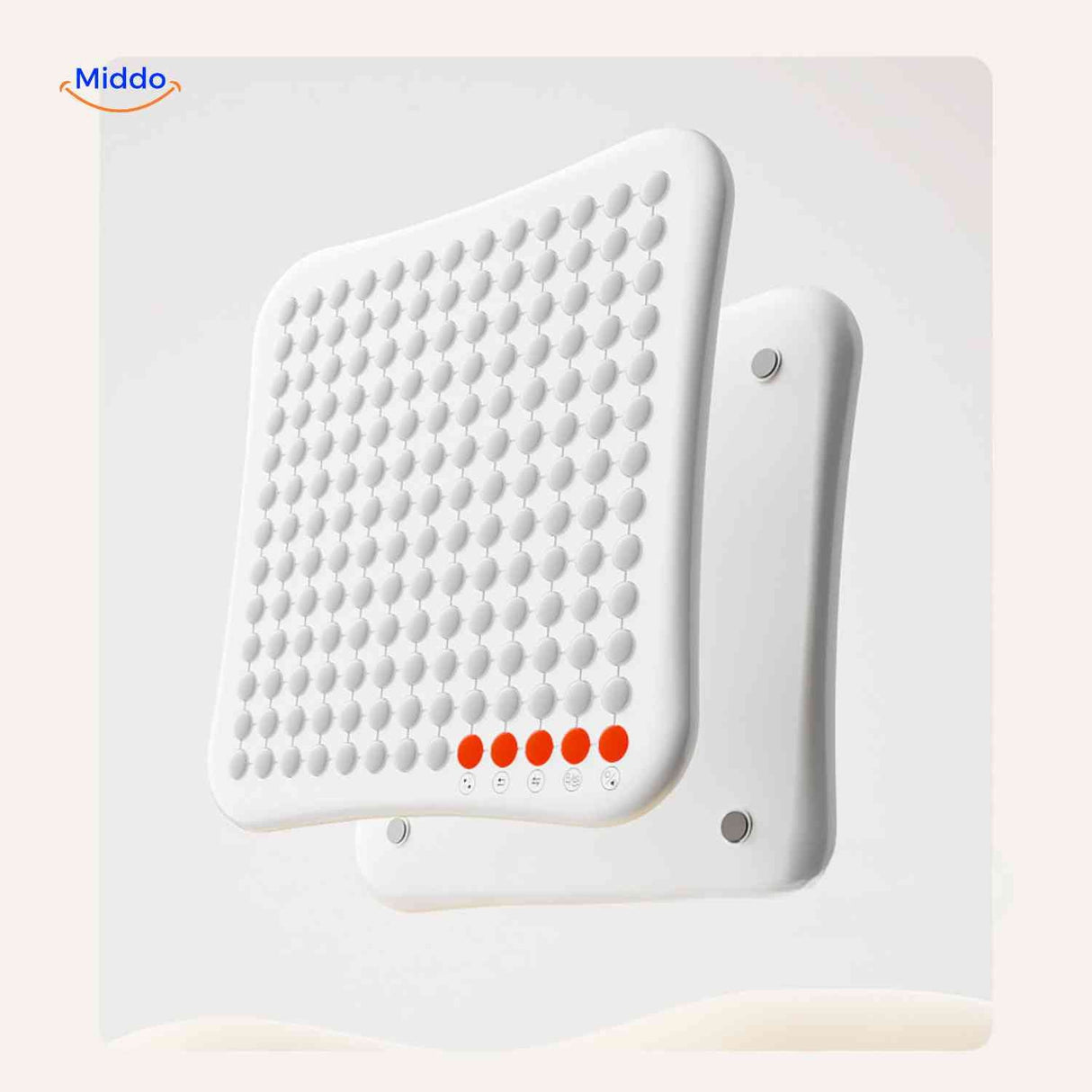 Minimalist LED matrix board with red LED indicators on bottom for status display.