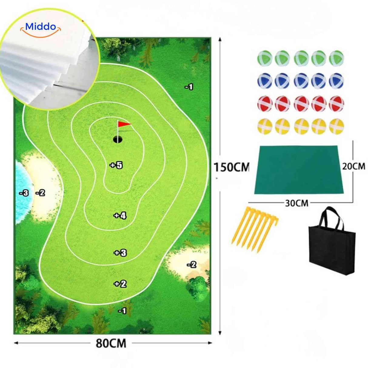 Complete golf practice set with scoring targets and zone markers.