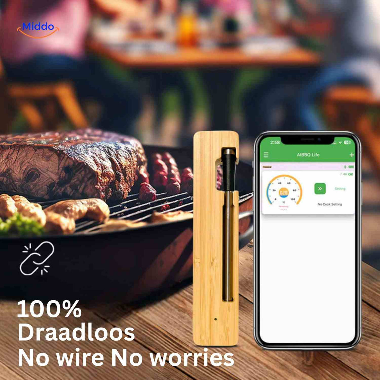 100% wireless meat thermometer for worry-free grilling with app.