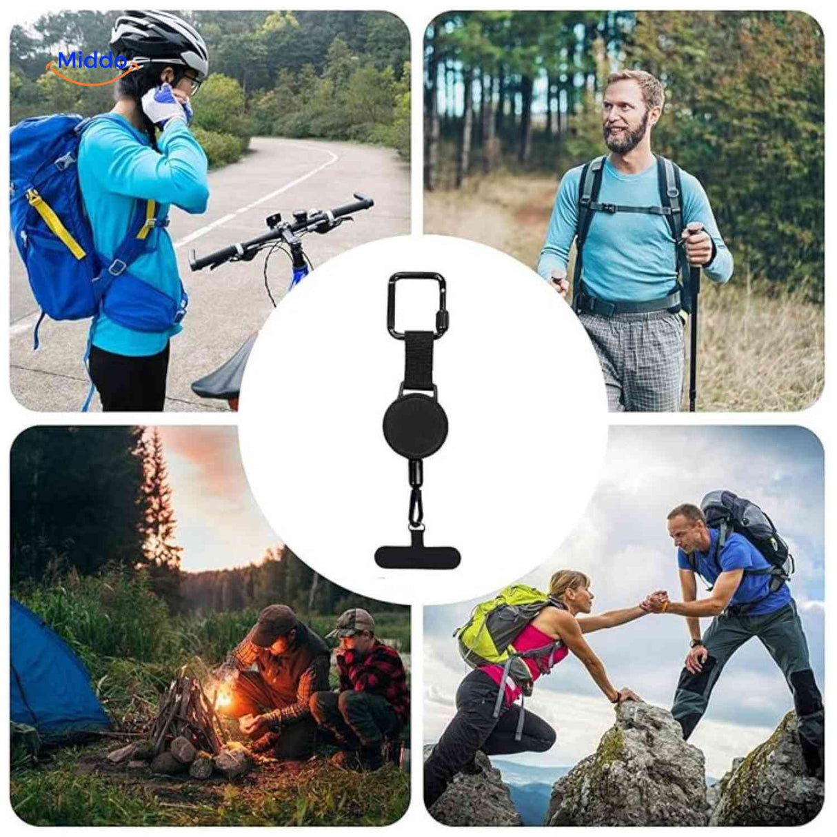 GripLock phone clip mounted on clothing during outdoor adventure and activities.