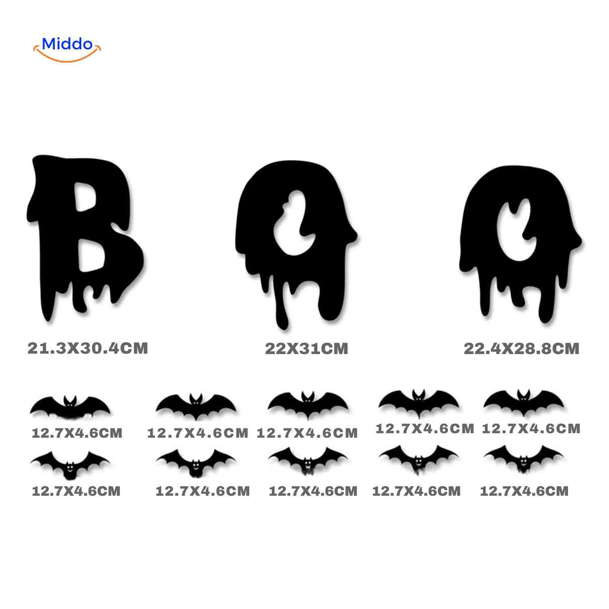 BOO letters with LED bat decorations for Halloween wall setup.