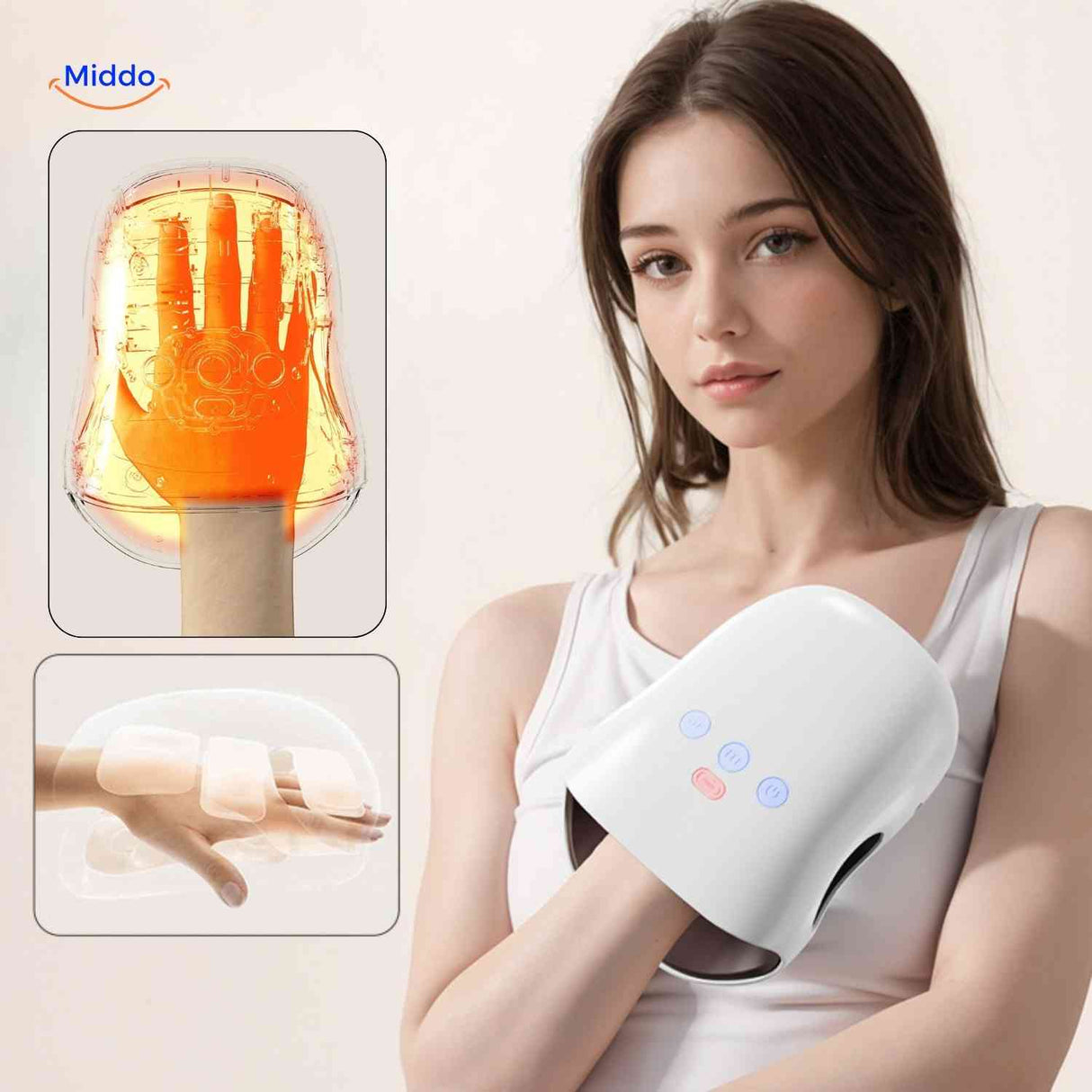 Hand massager with infrared heat and air compression bags for joint pain relief