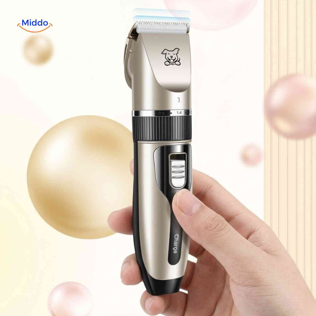 Handheld FurEase trimmer showing easy-access controls and rechargeable battery.
