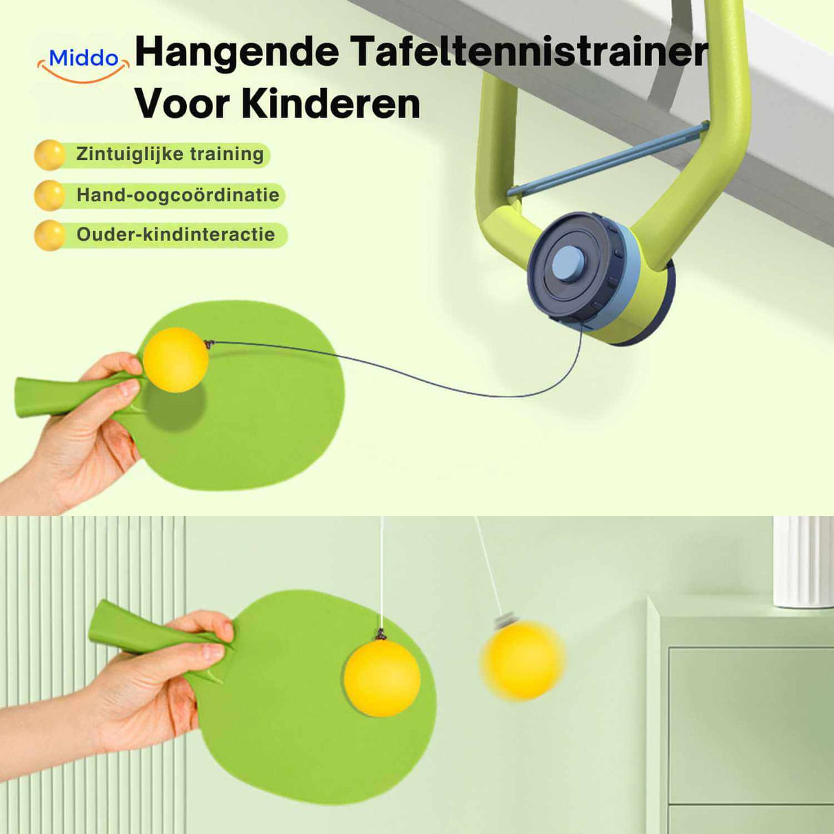 Hanging trainer with elastic ball attachment, perfect for children and families.
