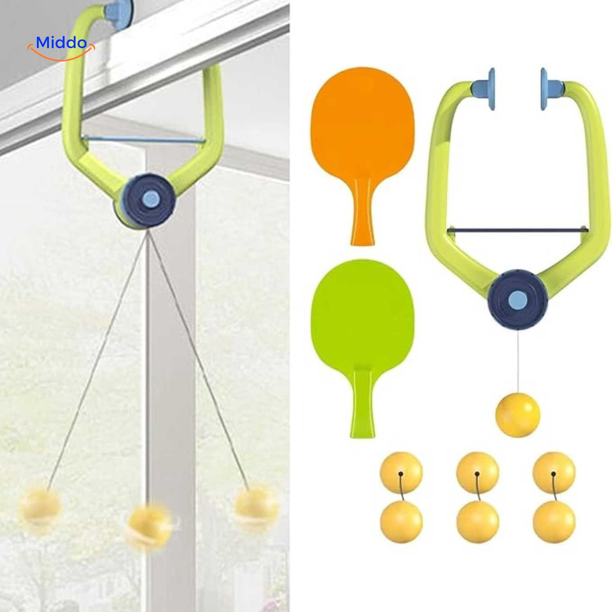 Installation and usage guide for the hanging table tennis trainer system.