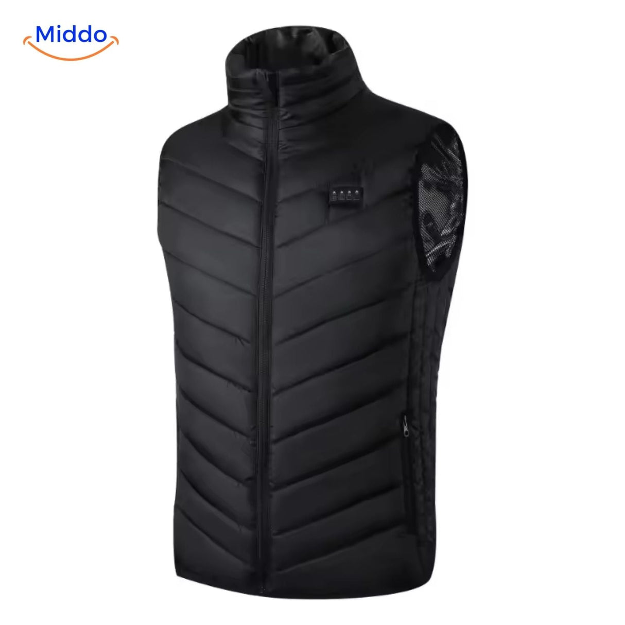 Black HeatGuard vest with 9 independent heating zones for targeted warmth.