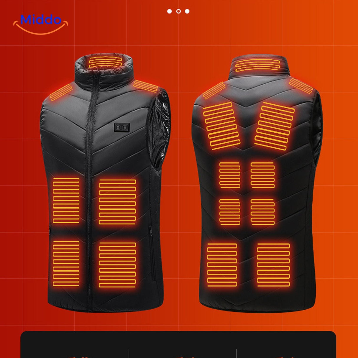 Blue HeatGuard vest with integrated thermal zones for comprehensive heating.