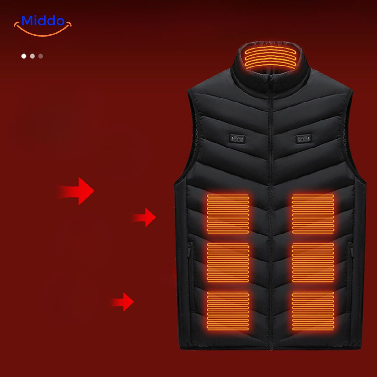 Black electric HeatGuard heated vest with USB power technology.