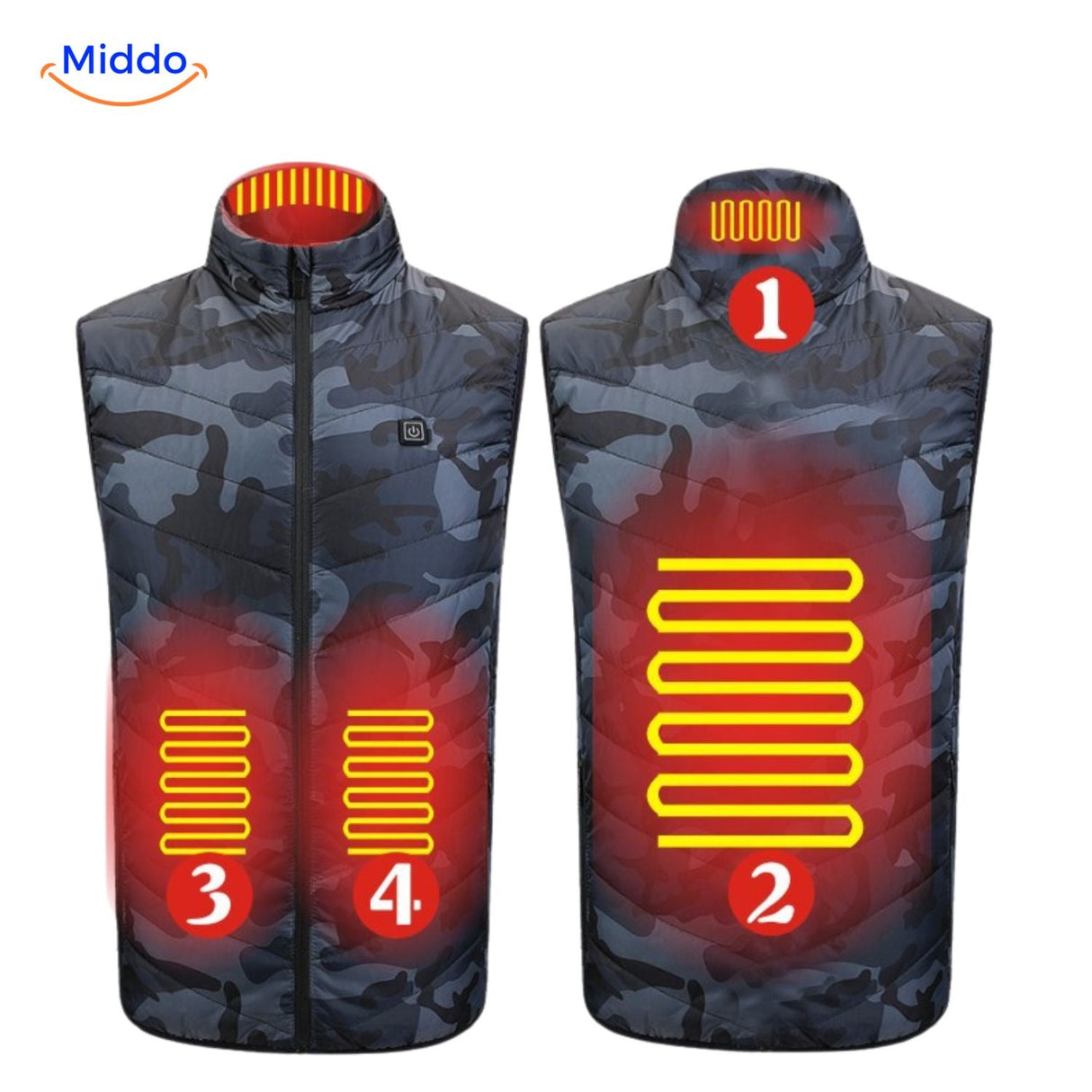 Black HeatGuard heated vest highlighting multiple thermal zones.