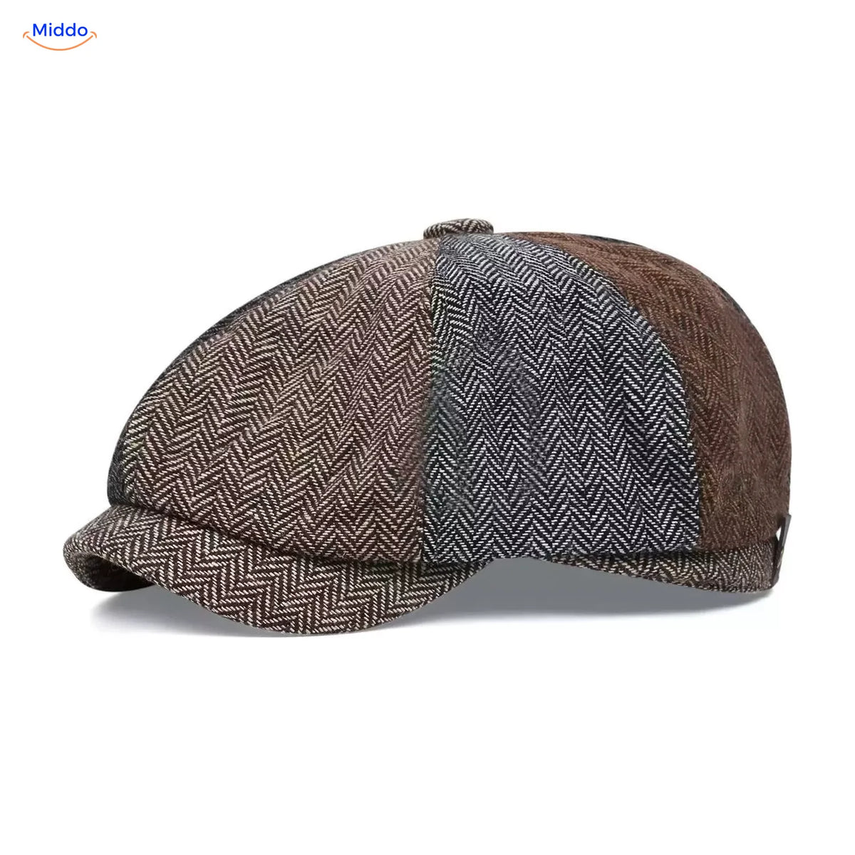 Heritage Eight flat cap, Herringbone color block