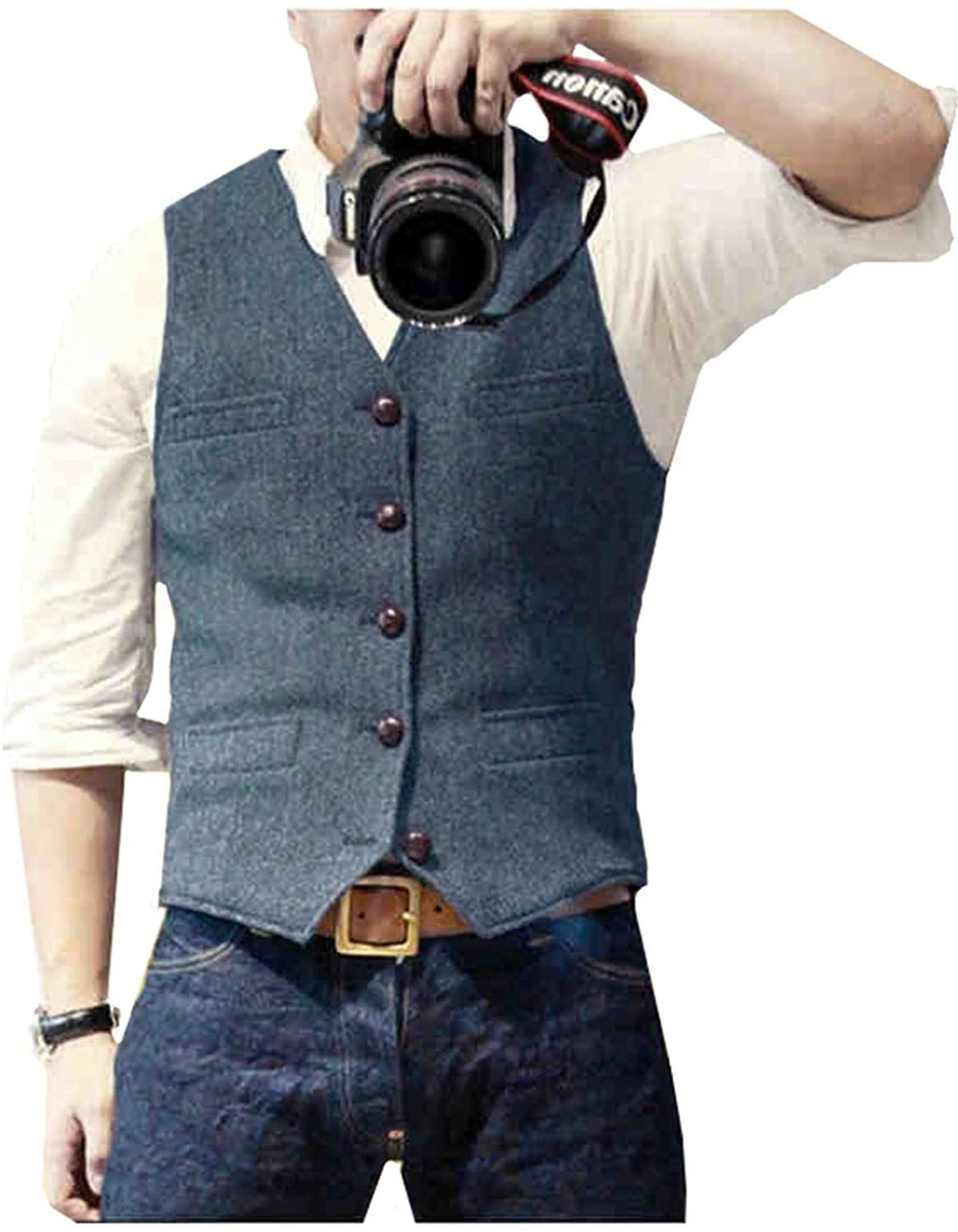 HerringLux vest men blue gray herringbone wool blend