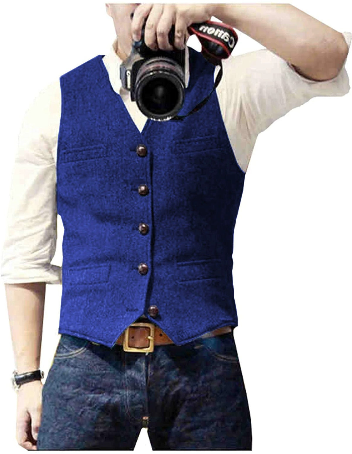 HerringLux vest men royal blue herringbone wool blend