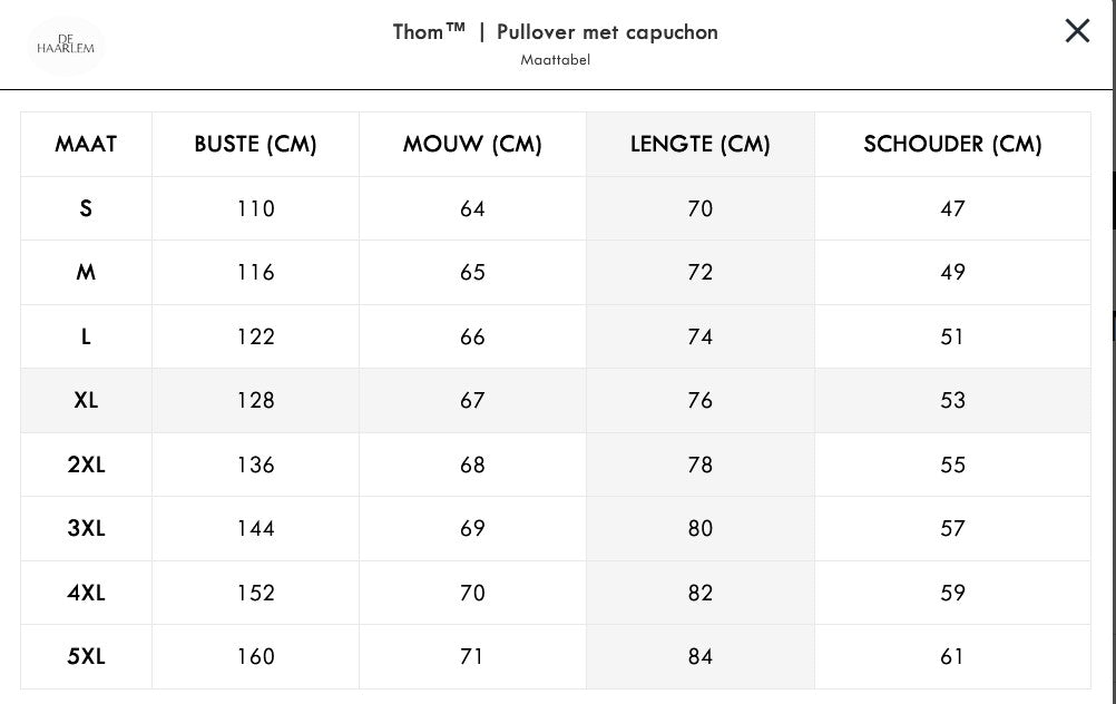 Hooded pullover size guide and fit measurements for men and women