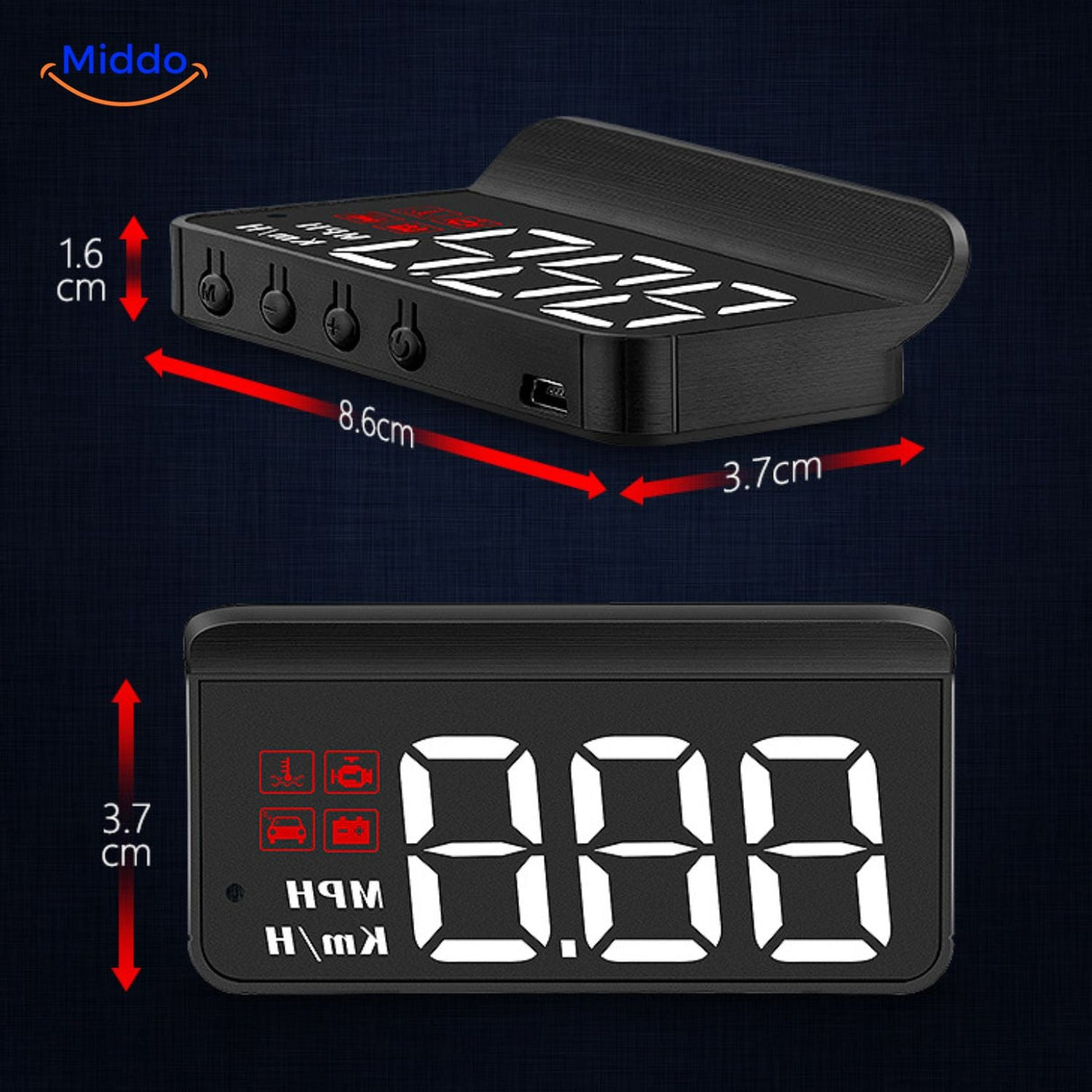 HUD speedometer with clear LED display for easy speed monitoring while driving
