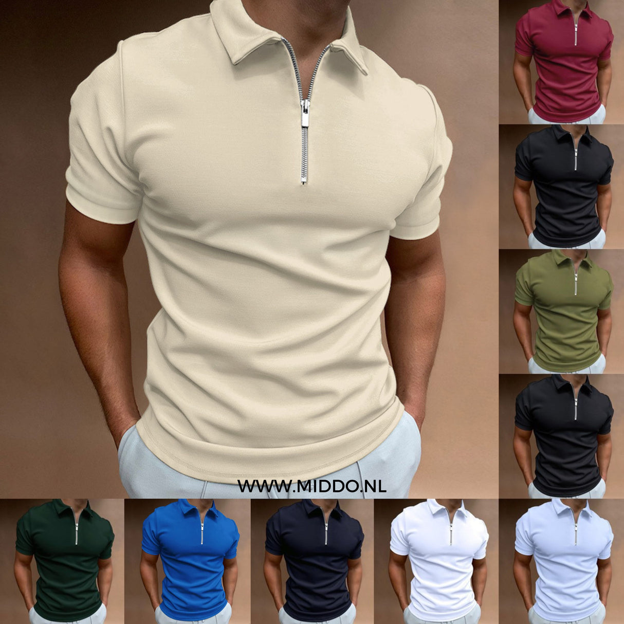 Hugo zip-up polo available in multiple color options.