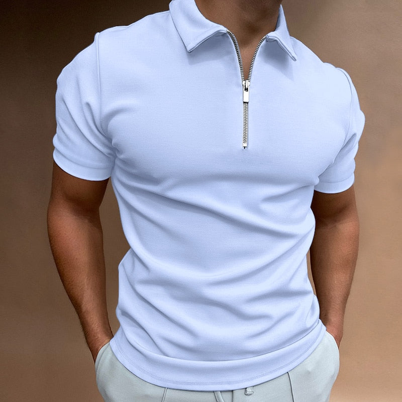 Hugo men's zip polo in light blue with ultimate comfort.