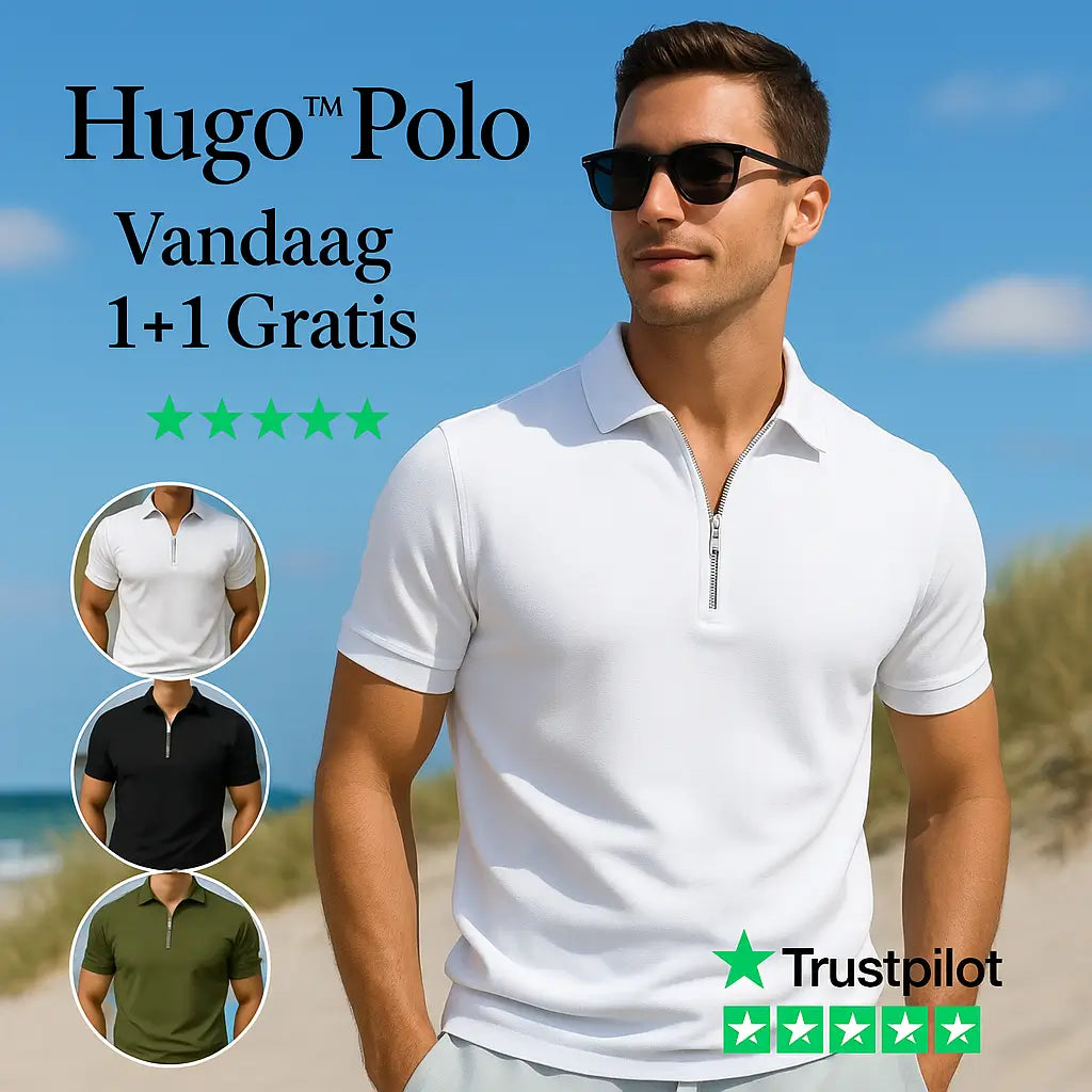 Hugo men's zip polo from the side showing fit and comfort.
