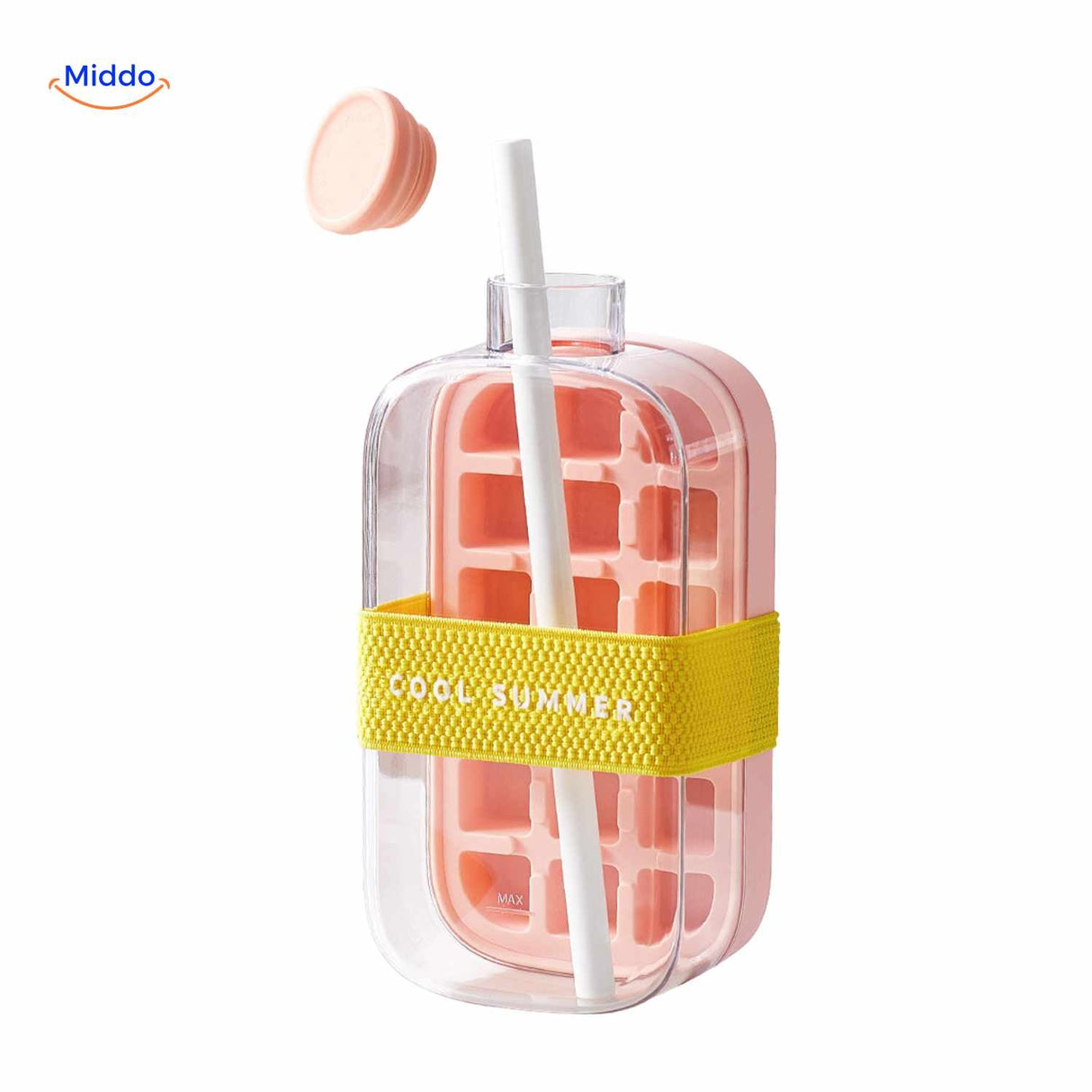 Pink ice bottle with straw and summer band, fresh design