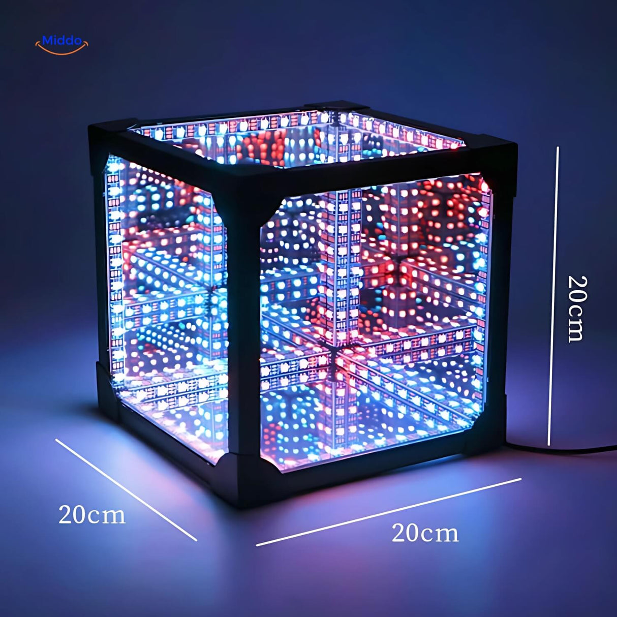 Infinity 3D light sphere dimensions and size specifications chart.