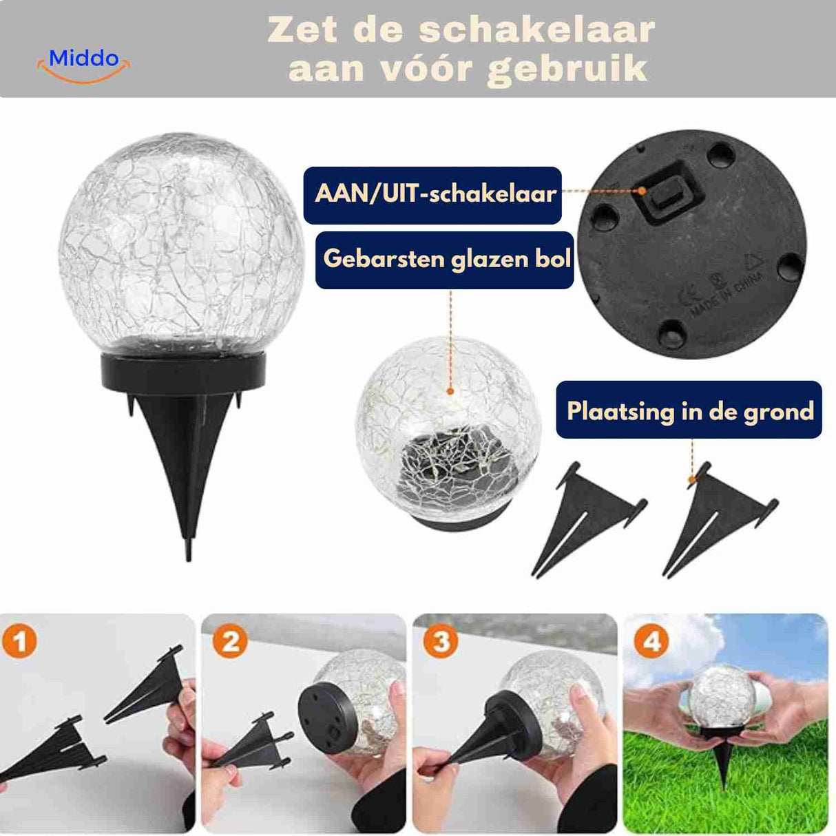 Solar lamp installation guide with clear step-by-step instructions.