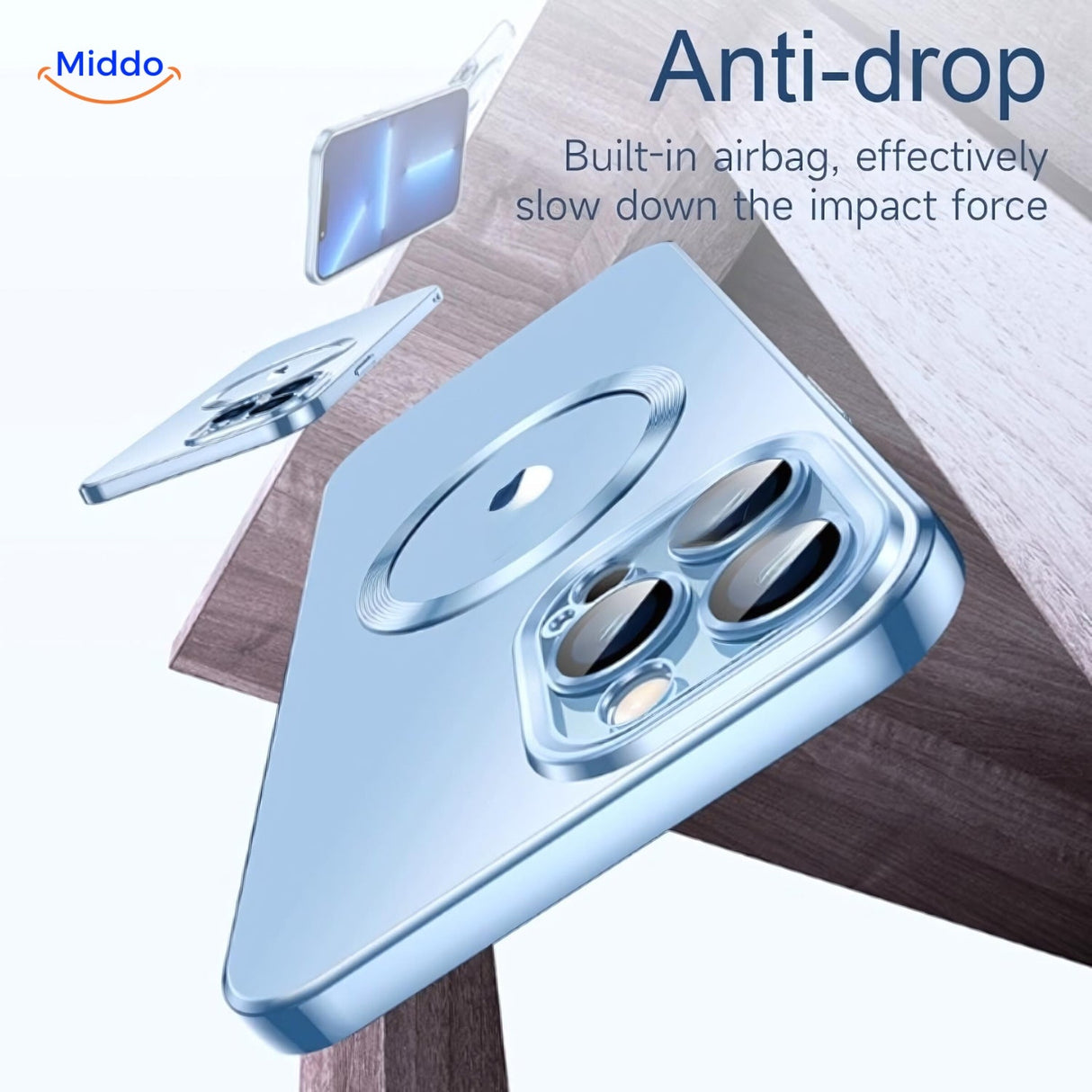 Blue iPhone case engineered for maximum drop and fall protection technology.