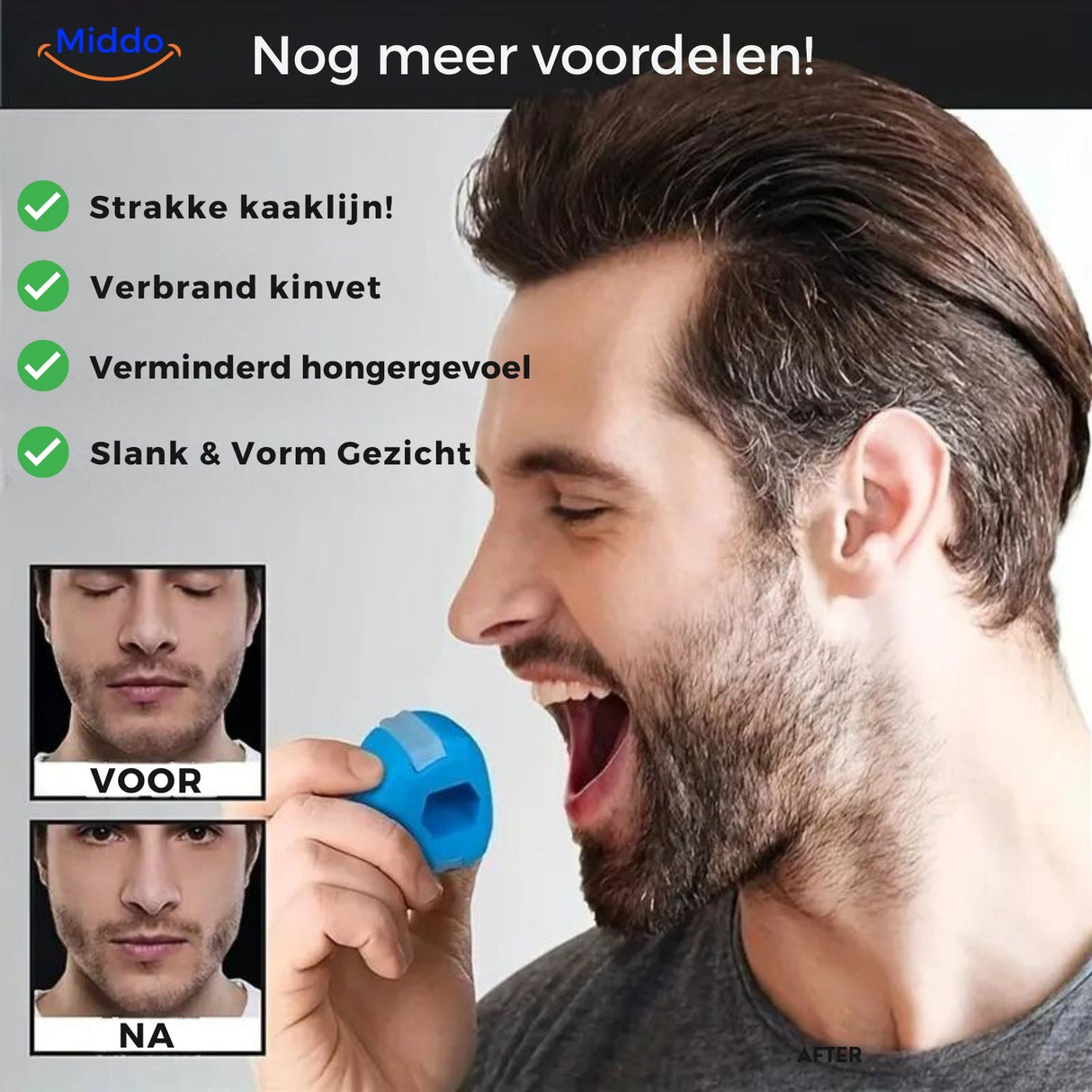 Step-by-step jaw exercises using KaakMaster Pro to reduce double chin and tone jawline.