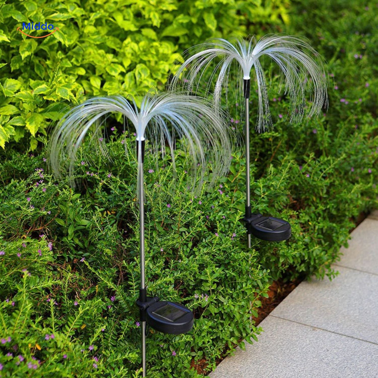 JellyGlow solar light with multi-color flower design and color-changing fiber optic effects