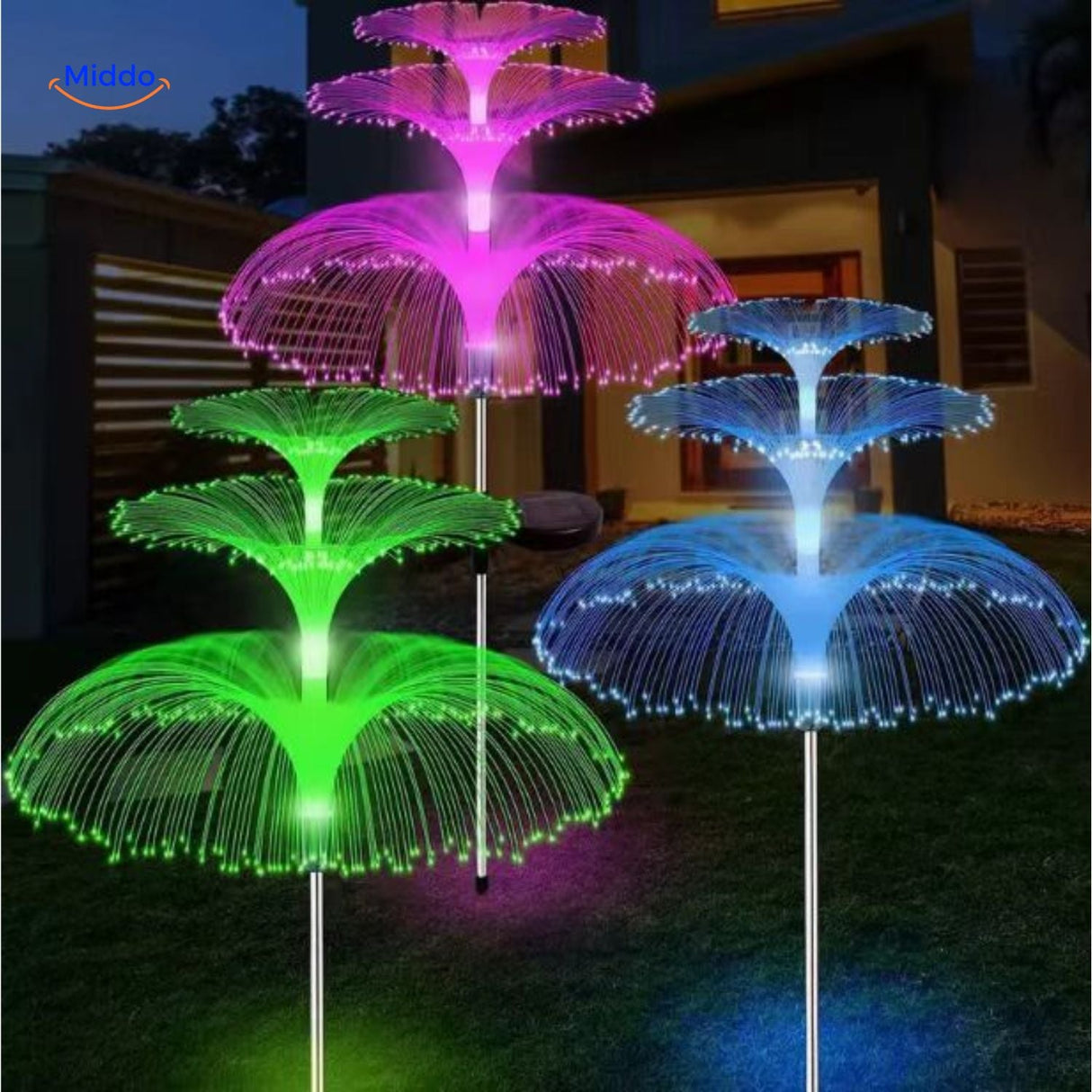 JellyGlow fiber optic jellyfish light featuring multi-color illumination for garden decoration
