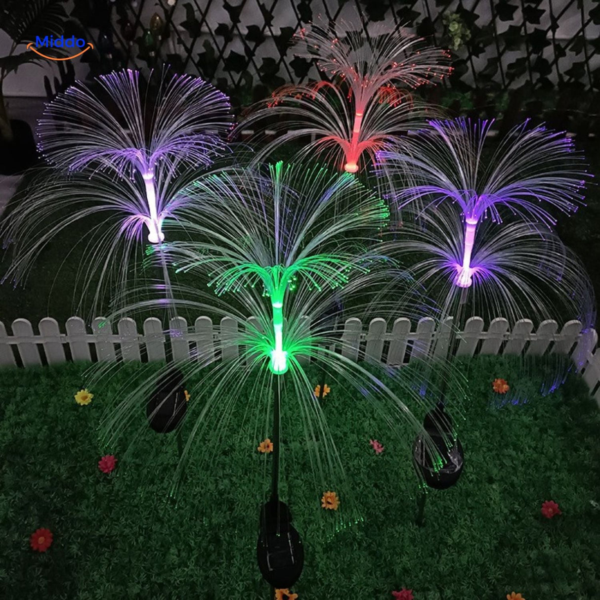 JellyGlow solar-powered light with purple and green lamp color modes for garden