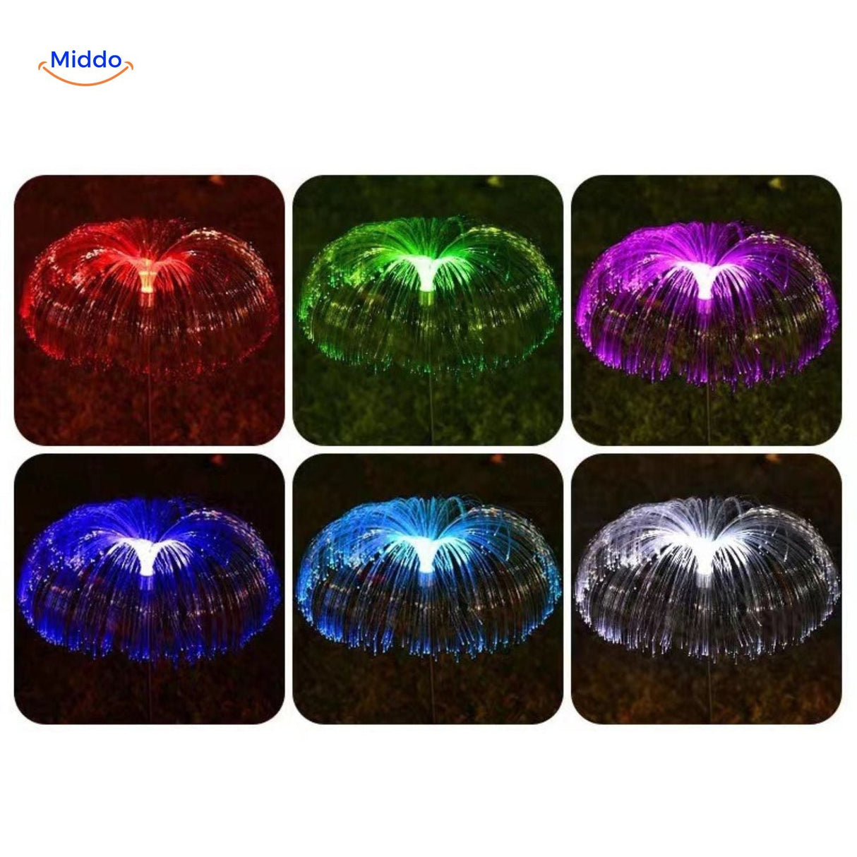 JellyGlow solar jellyfish light with multi-colored lamps creating vibrant garden glow