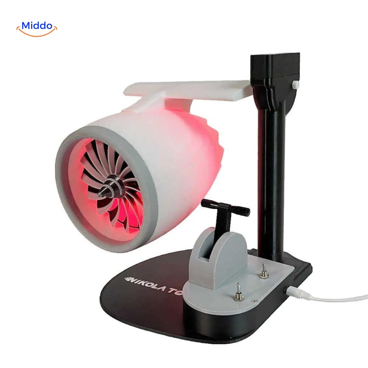 Jetfan multifunctional desktop fan cooling and humidifying with red tail flame.