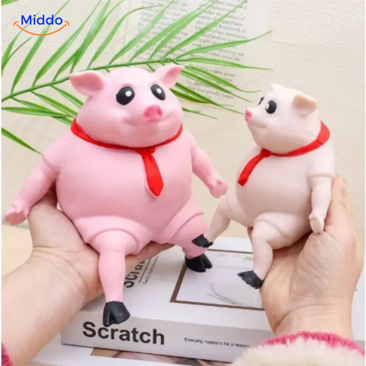 Cute LalaPig squish toy displayed as adorable desk and shelf decoration.