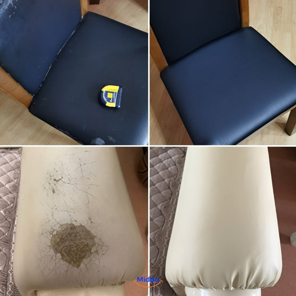 Leather patch effectively fixes tears and scratches on upholstered furniture.