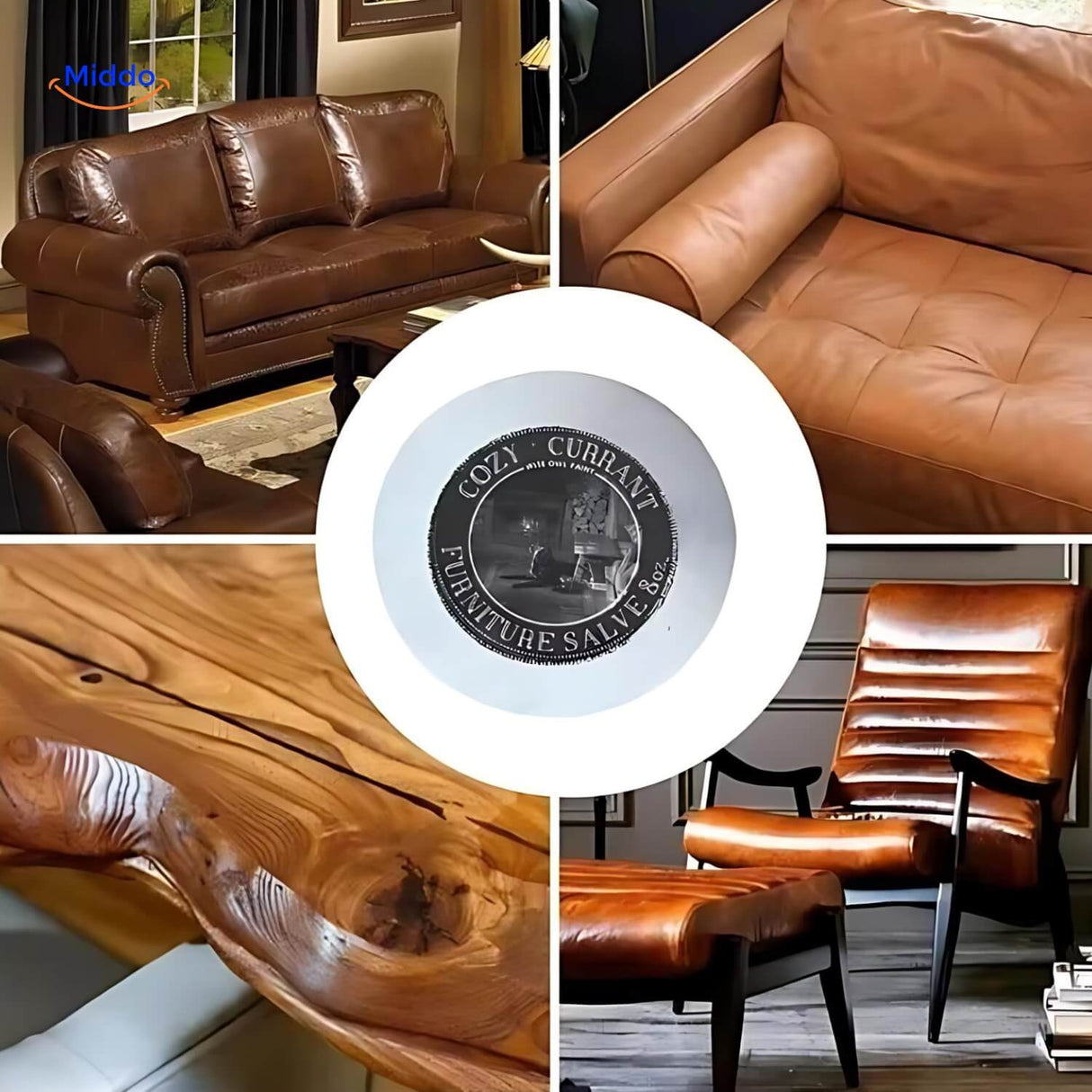 Leather sofa restored and polished using furniture balm with scratches visibly removed.